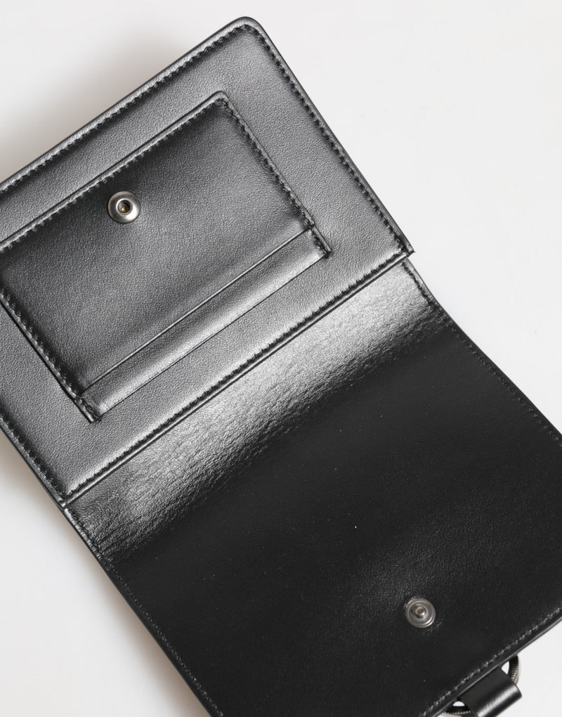 Black Leather Crystal Embellished Card Holder Wallet Dolce & Gabbana