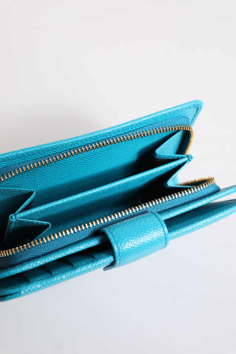 Light Blue Leather Bifold Continental Clutch Wallet Dolce & Gabbana