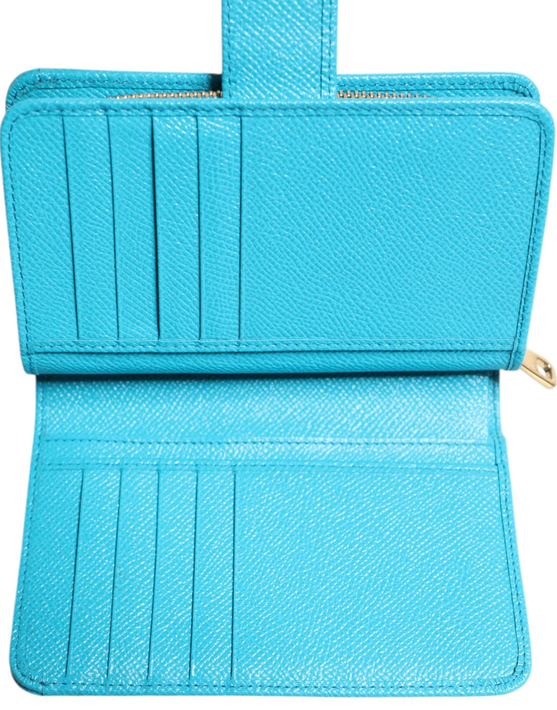 Light Blue Leather Bifold Continental Clutch Wallet Dolce & Gabbana