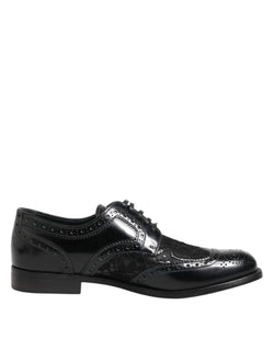 Black Leather Floral Lace Dress Formal  Shoes Dolce & Gabbana