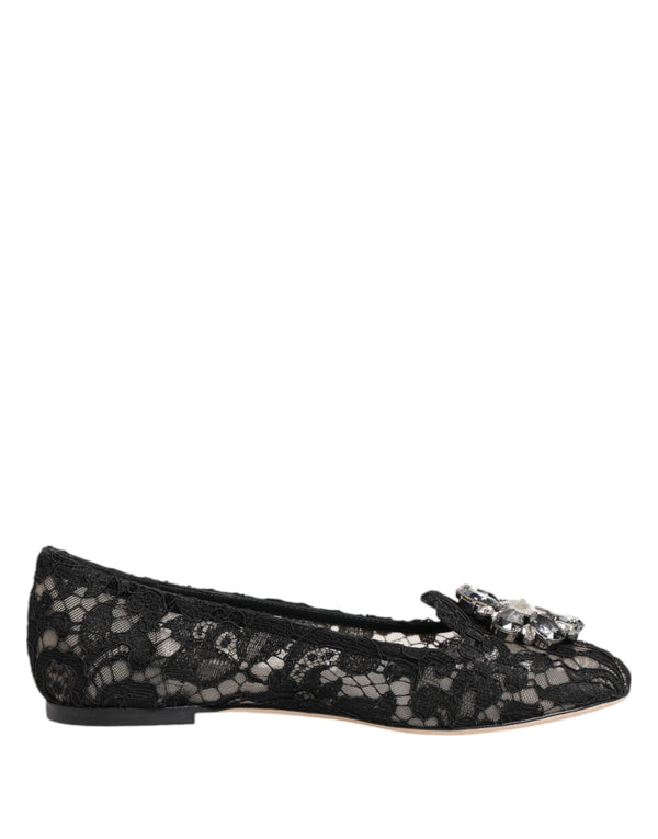 Black Taormina Lace Crystals Flats Shoes Dolce & Gabbana