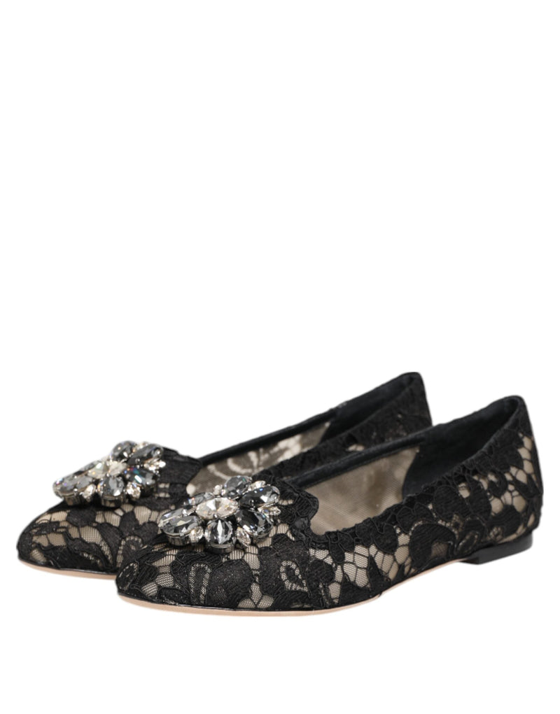Black Taormina Lace Crystals Flats Shoes Dolce & Gabbana