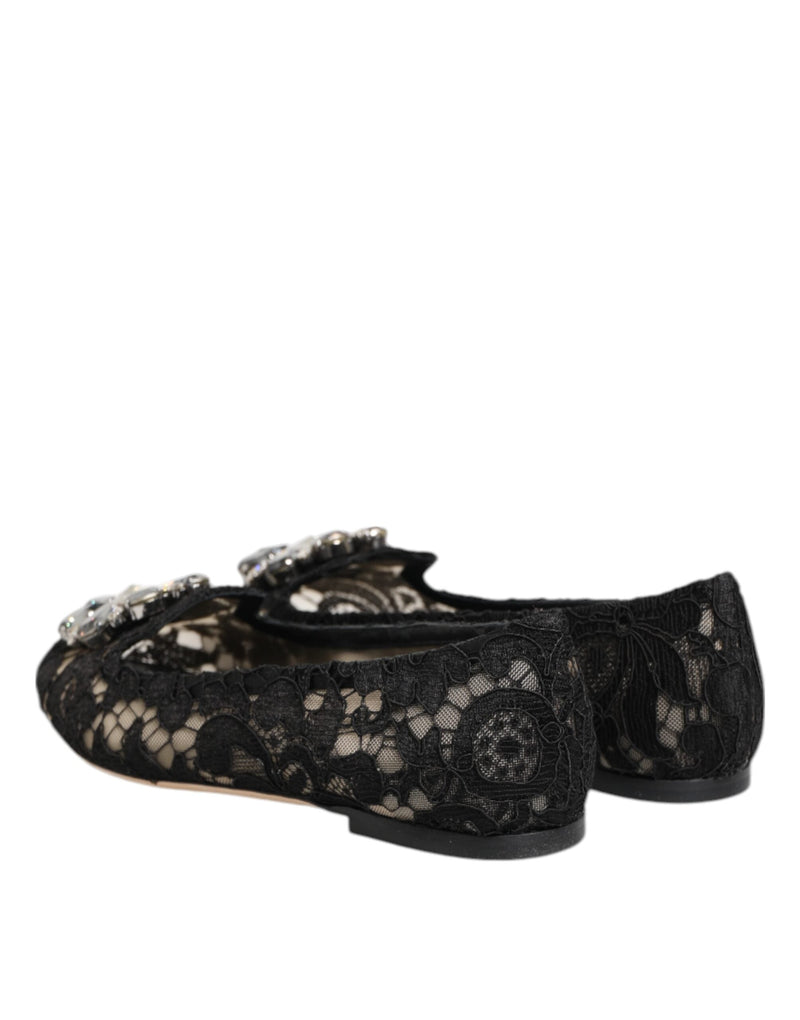 Black Taormina Lace Crystals Flats Shoes Dolce & Gabbana
