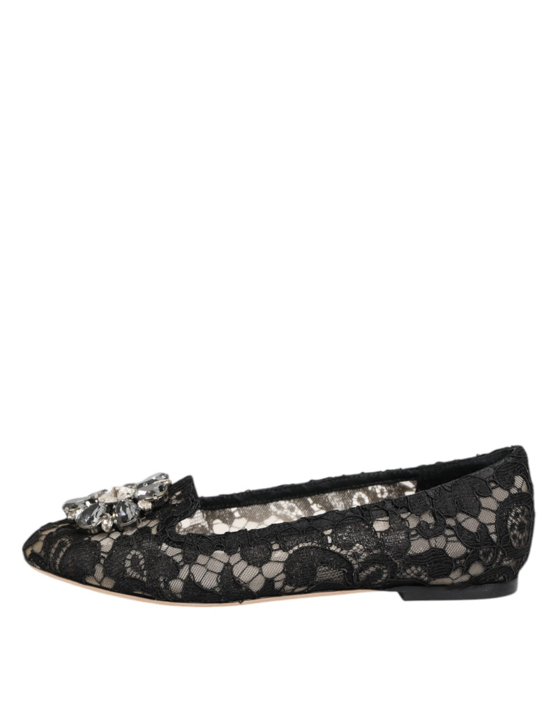 Black Taormina Lace Crystals Flats Shoes Dolce & Gabbana