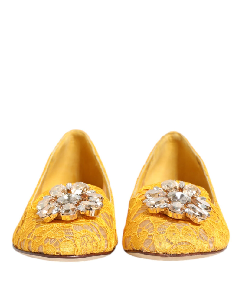 Yellow Taormina Lace Crystals Flats Shoes Dolce & Gabbana