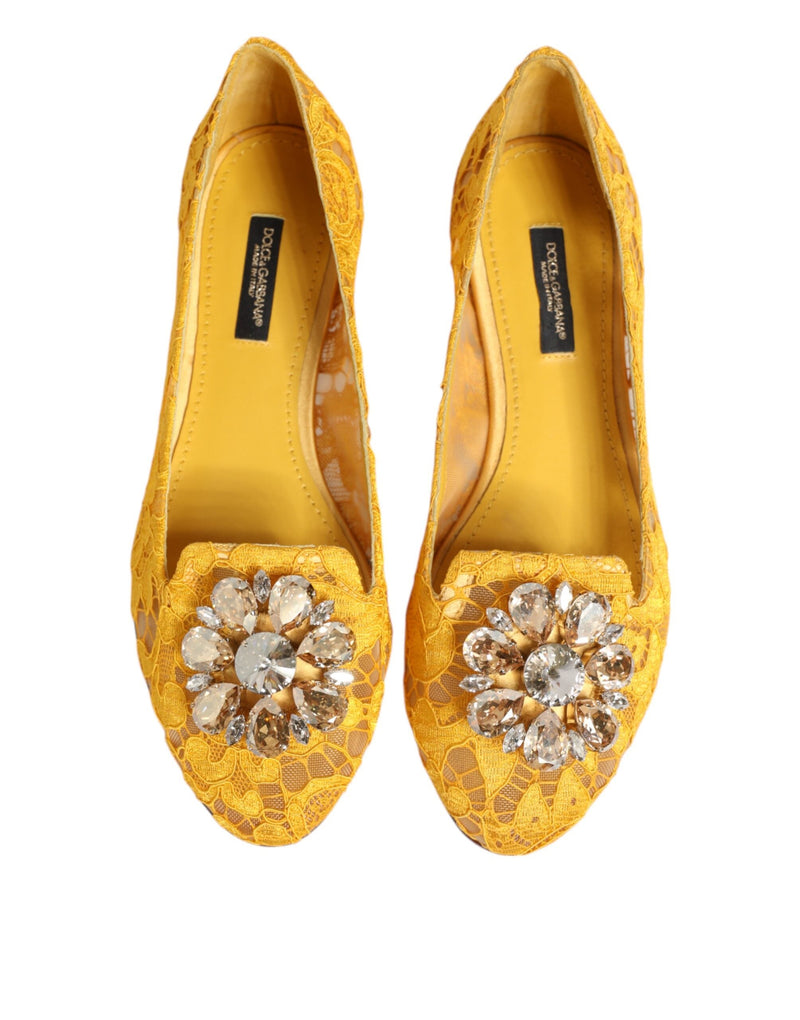 Yellow Taormina Lace Crystals Flats Shoes Dolce & Gabbana