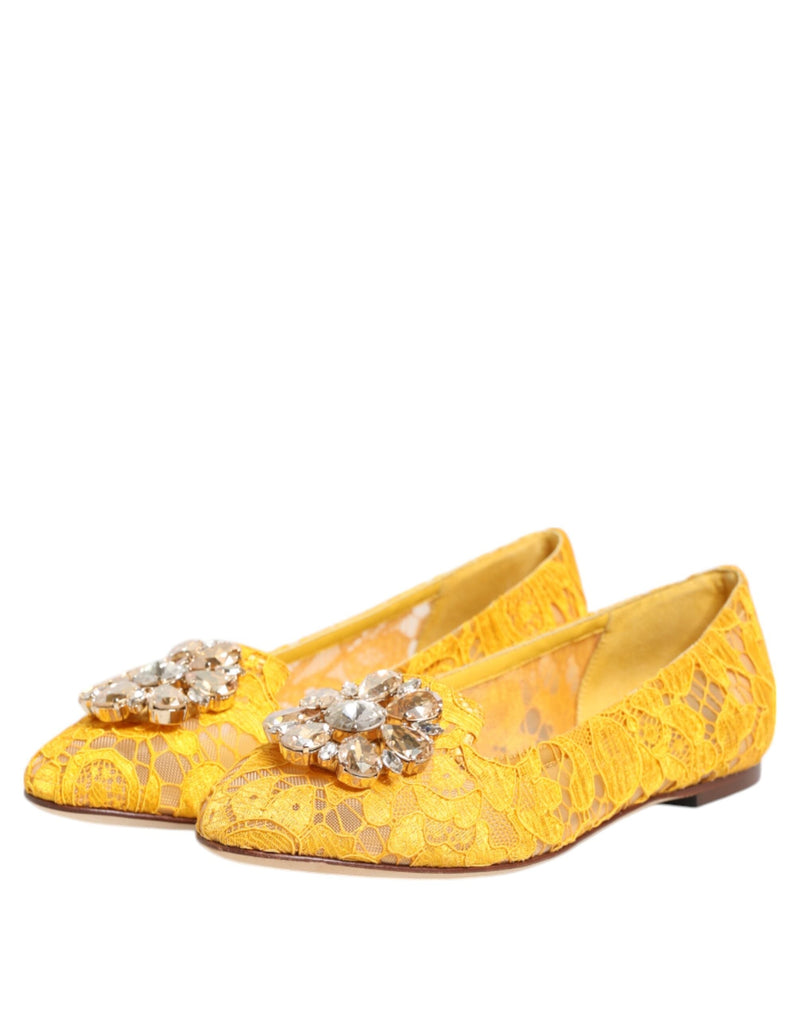 Yellow Taormina Lace Crystals Flats Shoes Dolce & Gabbana