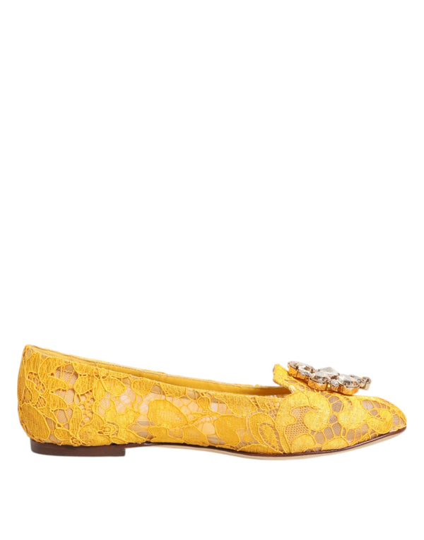 Yellow Taormina Lace Crystals Flats Shoes Dolce & Gabbana