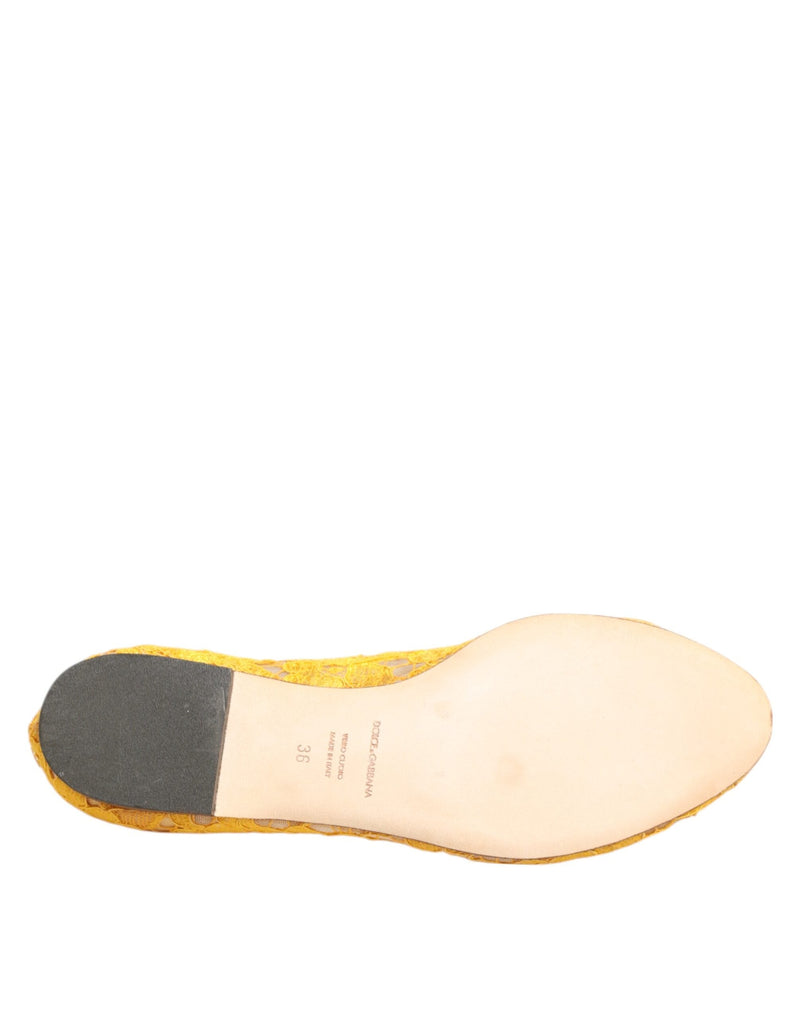 Yellow Taormina Lace Crystals Flats Shoes Dolce & Gabbana
