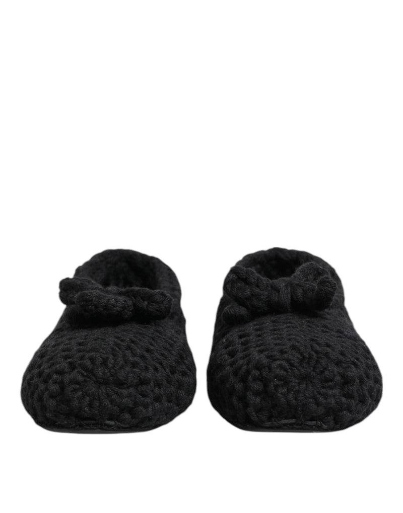 Black Wool Knit Slip On Ballerina Flats Shoes Dolce & Gabbana