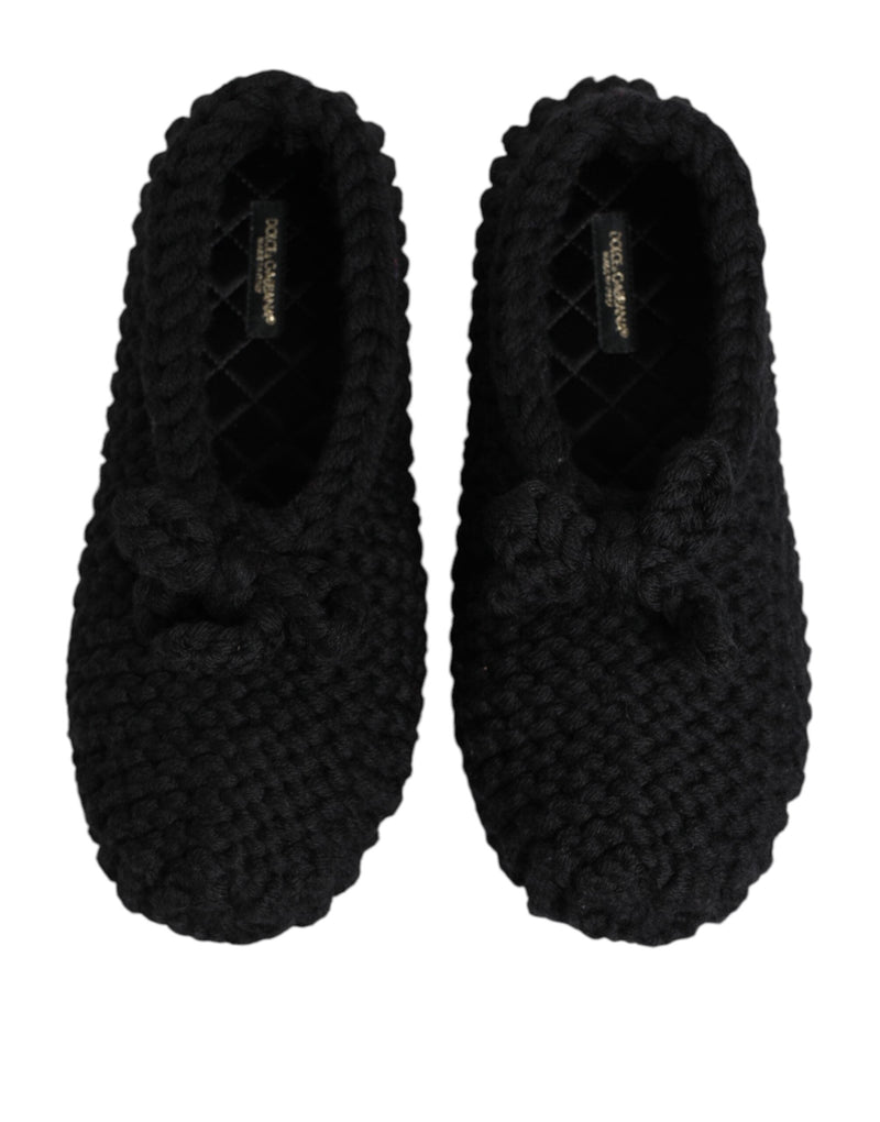 Black Wool Knit Slip On Ballerina Flats Shoes Dolce & Gabbana