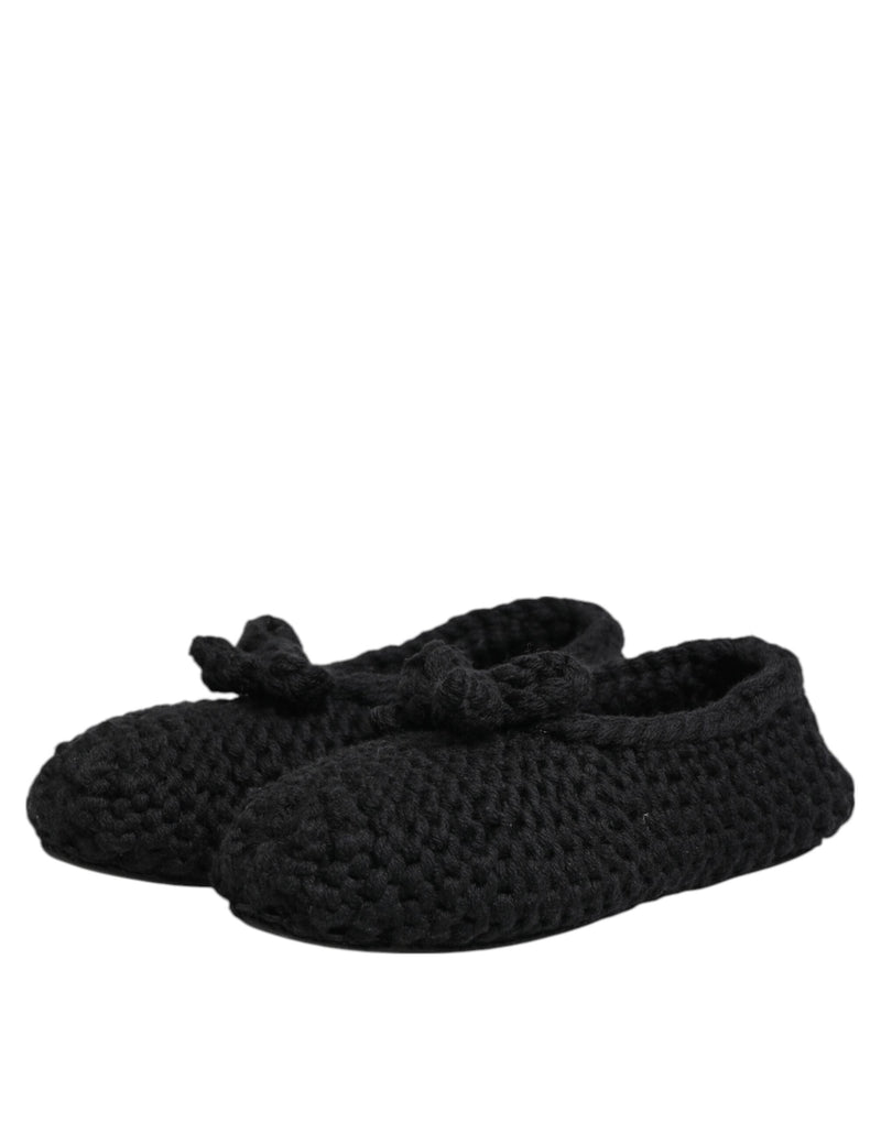 Black Wool Knit Slip On Ballerina Flats Shoes Dolce & Gabbana