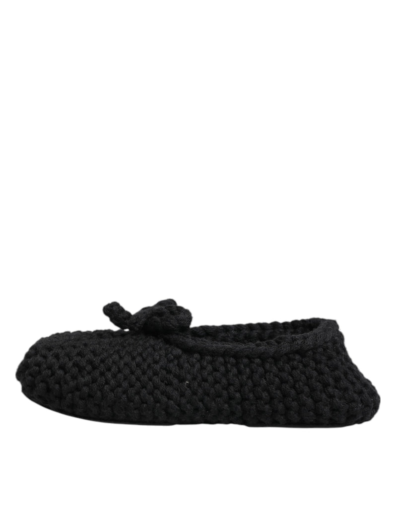 Black Wool Knit Slip On Ballerina Flats Shoes Dolce & Gabbana