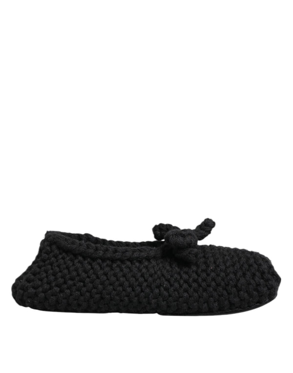 Black Wool Knit Slip On Ballerina Flats Shoes Dolce & Gabbana