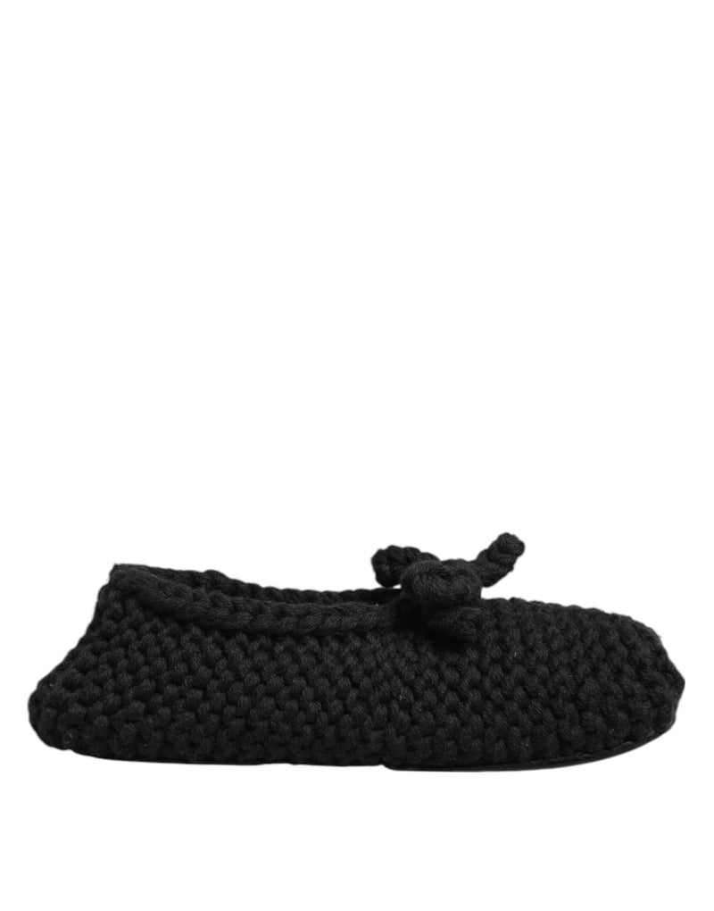 Black Wool Knit Slip On Ballerina Flats Shoes Dolce & Gabbana