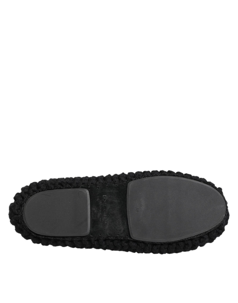 Black Wool Knit Slip On Ballerina Flats Shoes Dolce & Gabbana