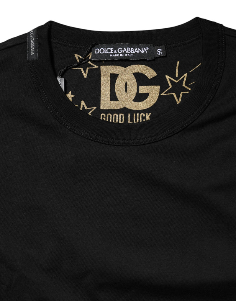 Black Cotton Logo Print Crew Neck T-shirt Dolce & Gabbana