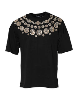 Black Coin Print Cotton Crew Neck T-shirt Dolce & Gabbana
