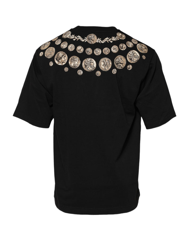 Black Coin Print Cotton Crew Neck T-shirt Dolce & Gabbana