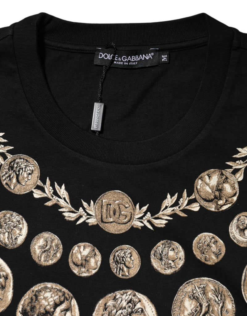 Black Coin Print Cotton Crew Neck T-shirt Dolce & Gabbana