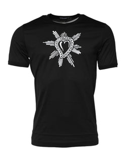 Black Sacred Heart Cotton Crew Neck T-shirt Dolce & Gabbana