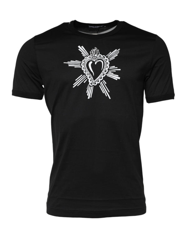 Black Sacred Heart Cotton Crew Neck T-shirt Dolce & Gabbana
