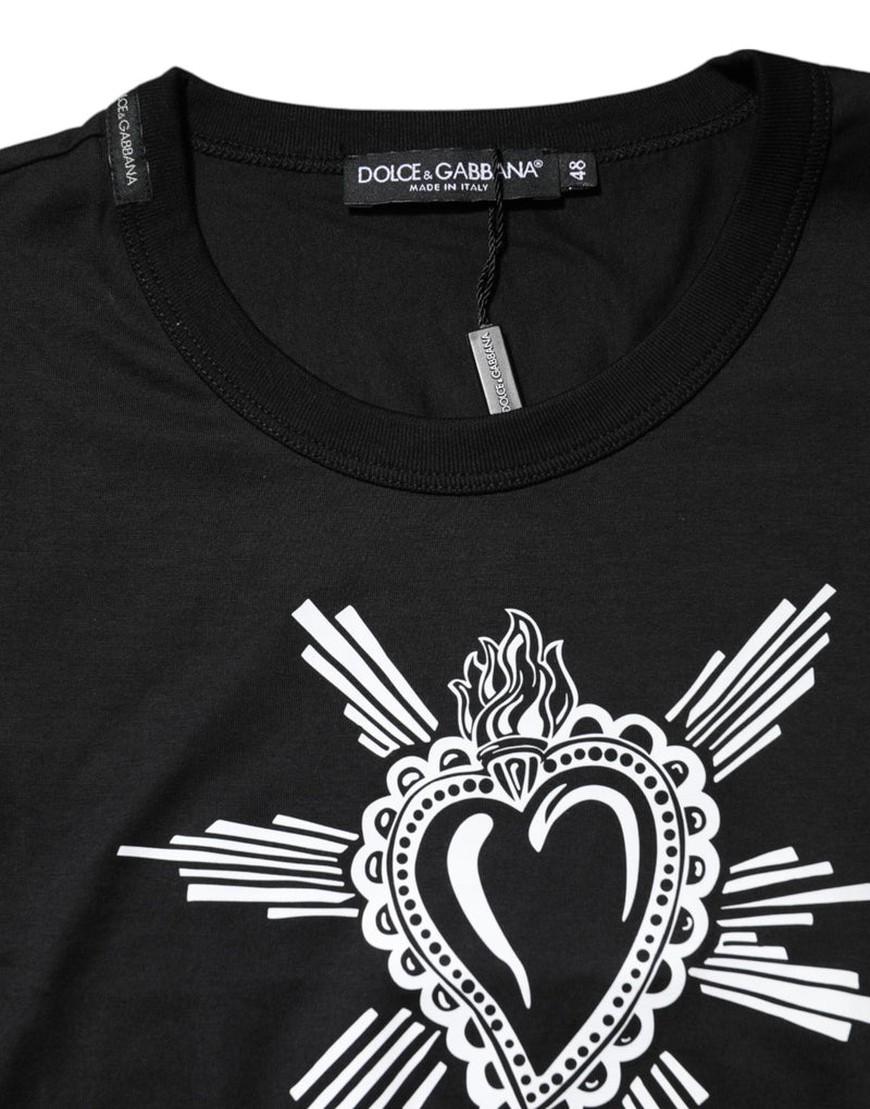 Black Sacred Heart Cotton Crew Neck T-shirt Dolce & Gabbana