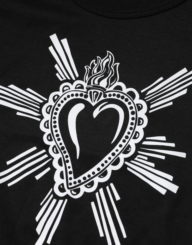 Black Sacred Heart Cotton Crew Neck T-shirt Dolce & Gabbana