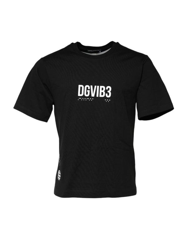 Black DG Vib3 Print Cotton Crew Neck T-shirt Dolce & Gabbana