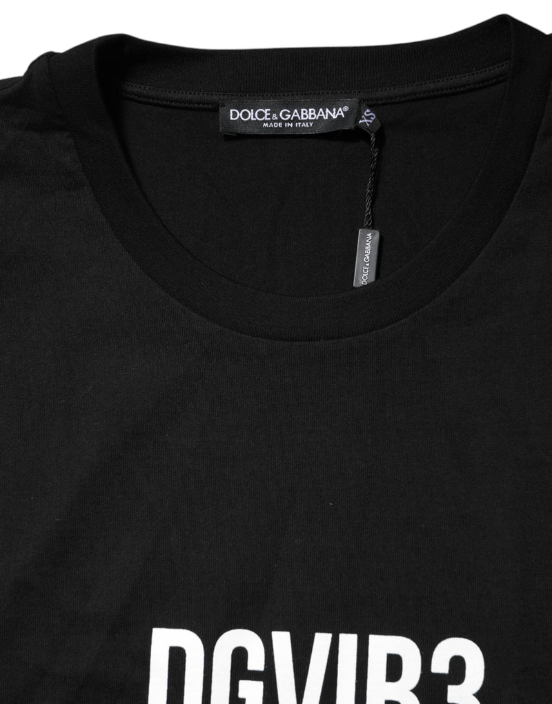 Black DG Vib3 Print Cotton Crew Neck T-shirt Dolce & Gabbana