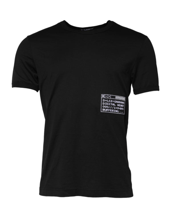 Black Logo Patch Cotton Crew Neck T-shirt Dolce & Gabbana