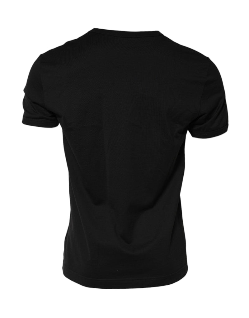 Black Logo Patch Cotton Crew Neck T-shirt Dolce & Gabbana