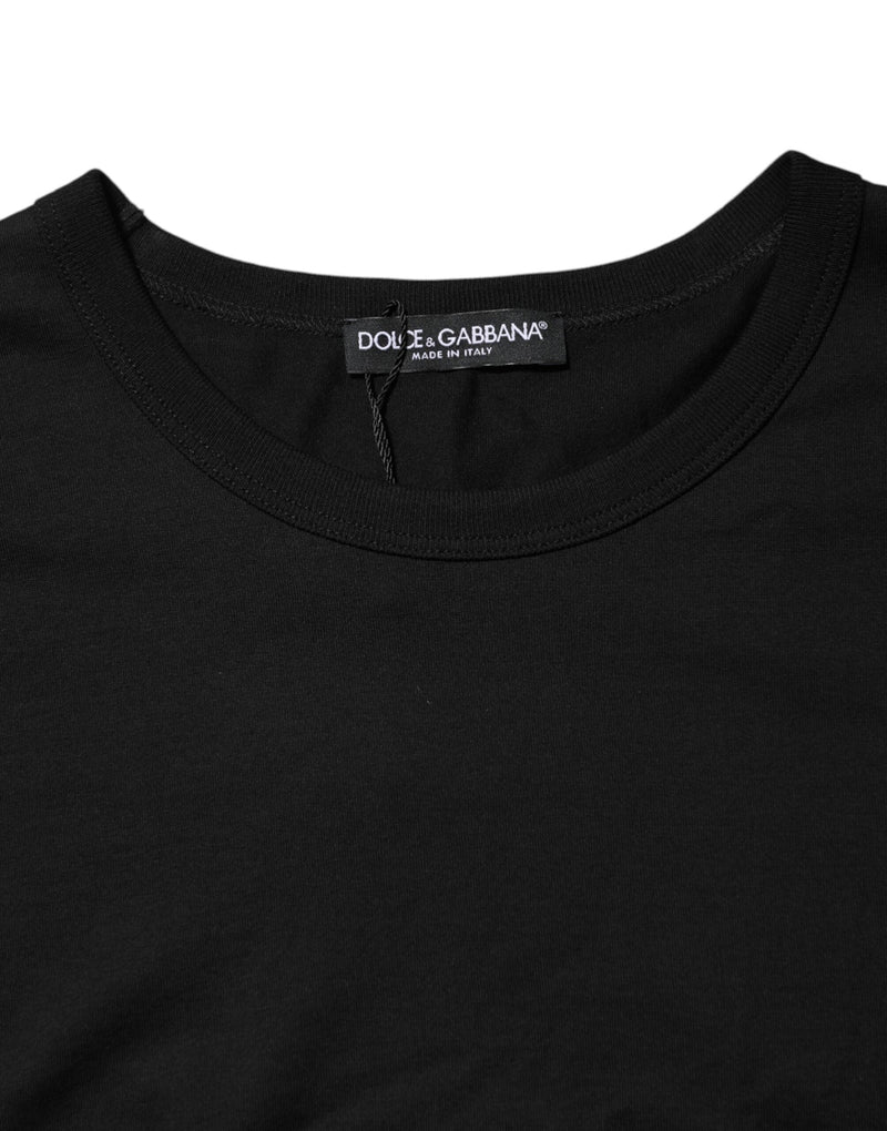 Black Logo Patch Cotton Crew Neck T-shirt Dolce & Gabbana