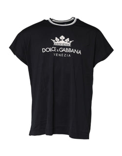 Dark Blue Venezia Crown Cotton Crew Neck T-shirt Dolce & Gabbana