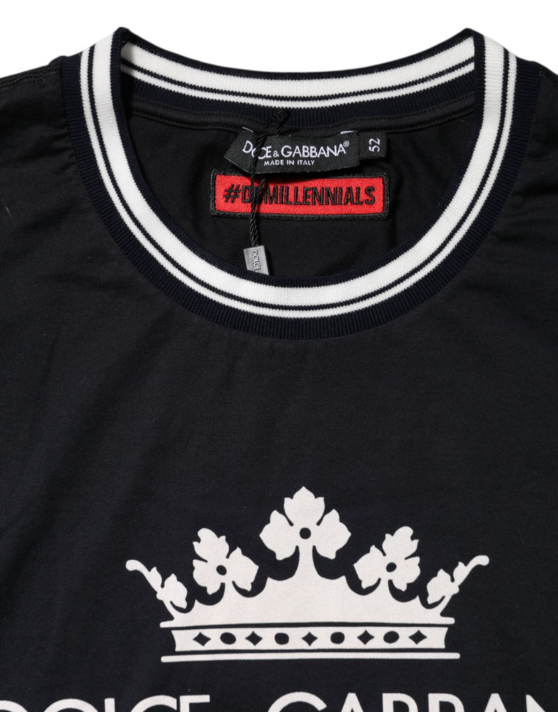 Dark Blue Venezia Crown Cotton Crew Neck T-shirt Dolce & Gabbana