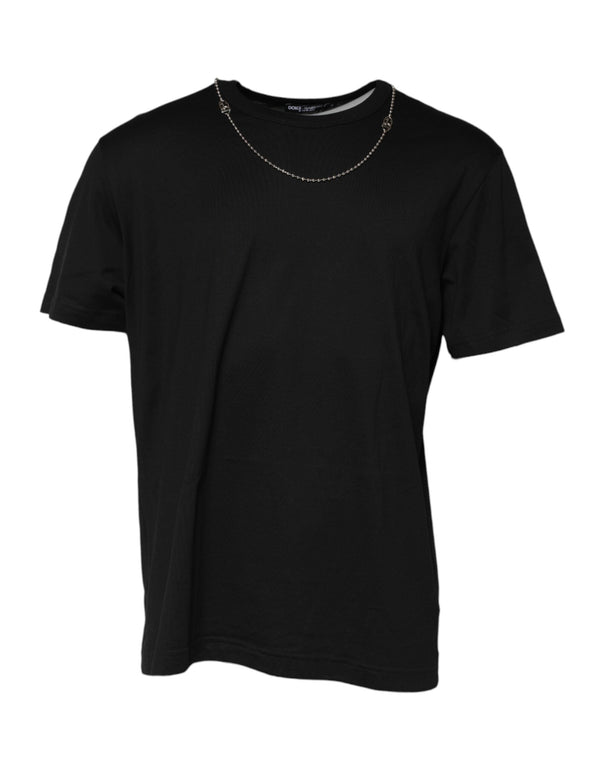 Black Chain Necklace Cotton Crewneck T-shirt Dolce & Gabbana