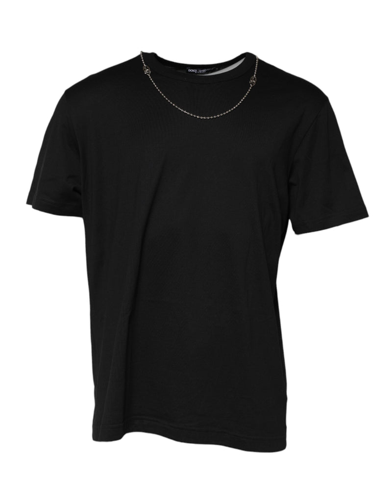 Black Chain Necklace Cotton Crewneck T-shirt Dolce & Gabbana