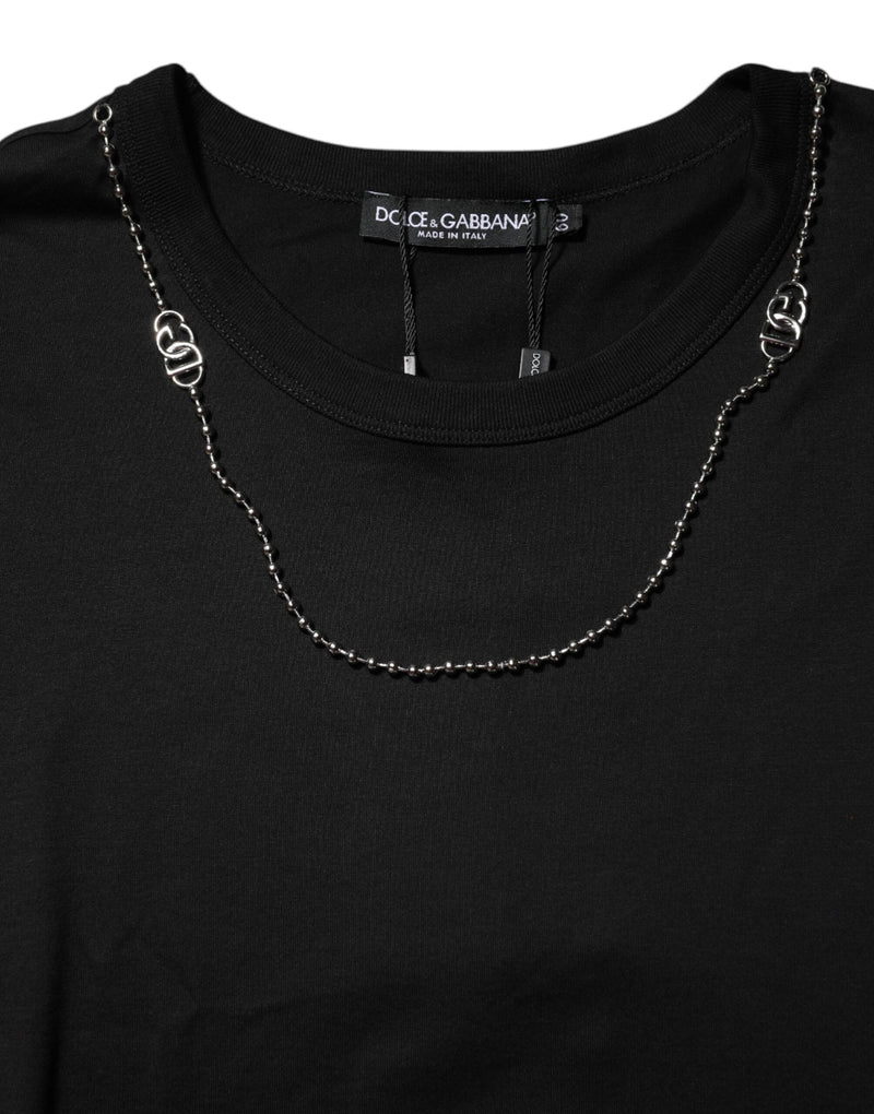 Black Chain Necklace Cotton Crewneck T-shirt Dolce & Gabbana