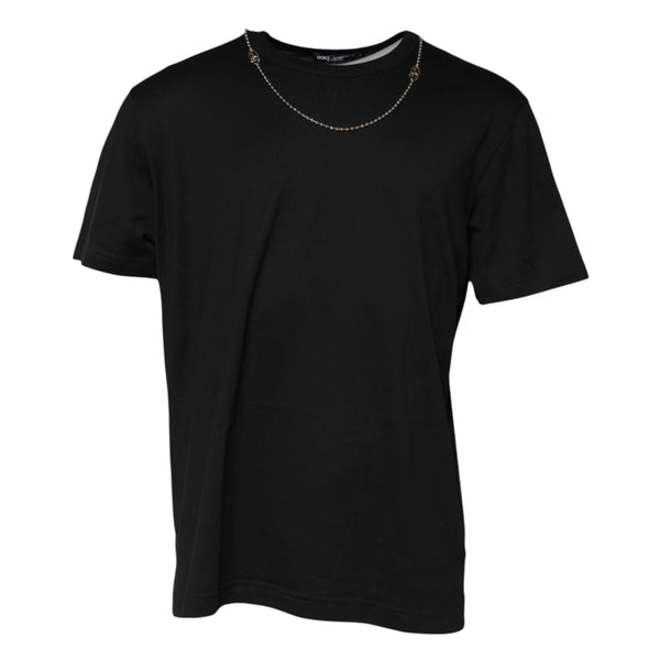 Black Chain Necklace Cotton Crewneck T-shirt Dolce & Gabbana