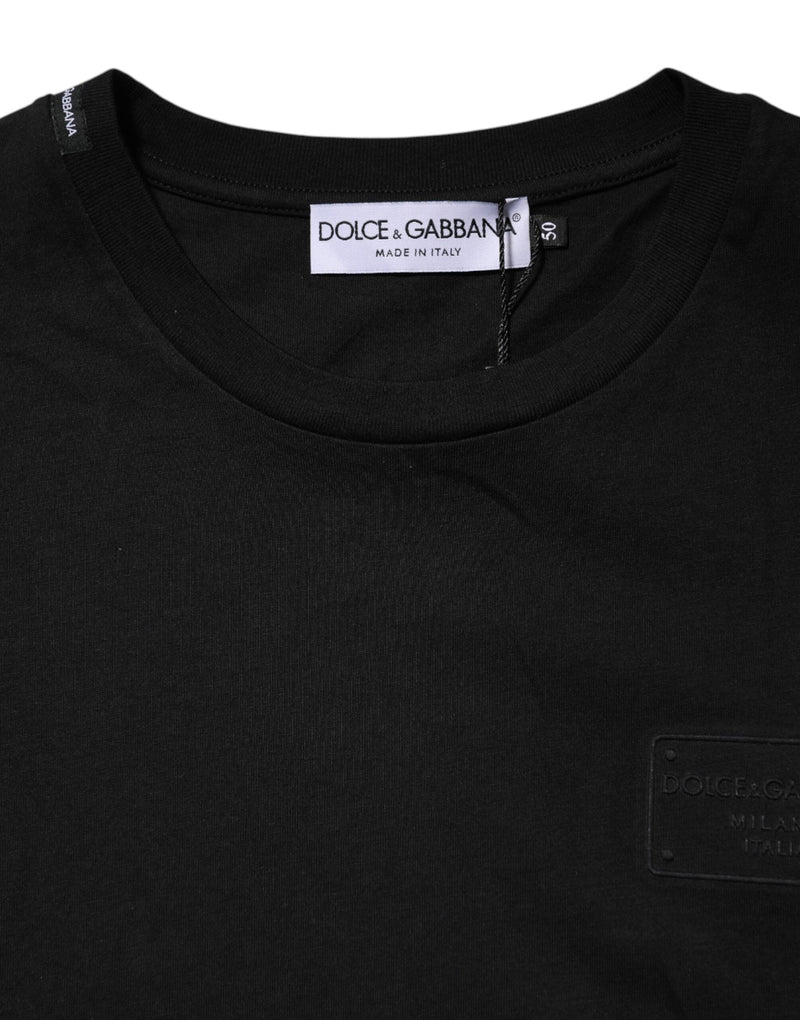 Black Logo Plaque Cotton Crew Neck T-shirt Dolce & Gabbana