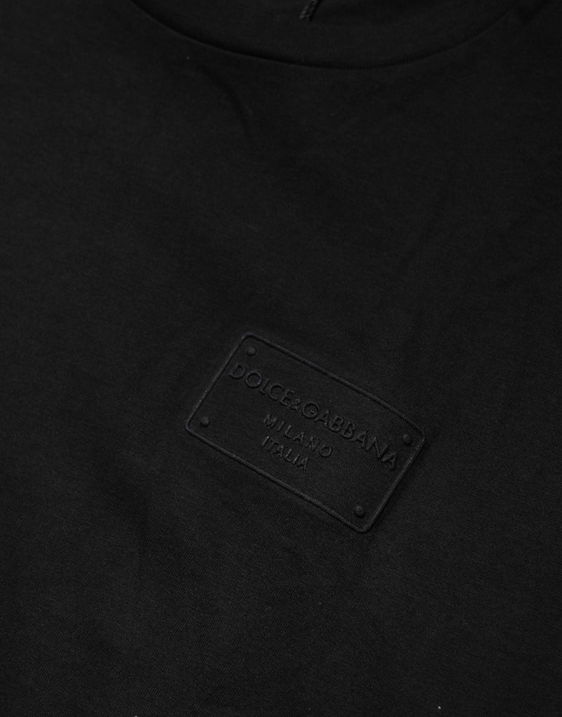 Black Logo Plaque Cotton Crew Neck T-shirt Dolce & Gabbana