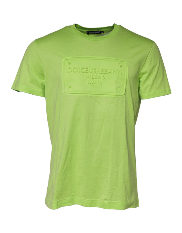 Green Embossed Logo Cotton Crew Neck T-shirt Dolce & Gabbana