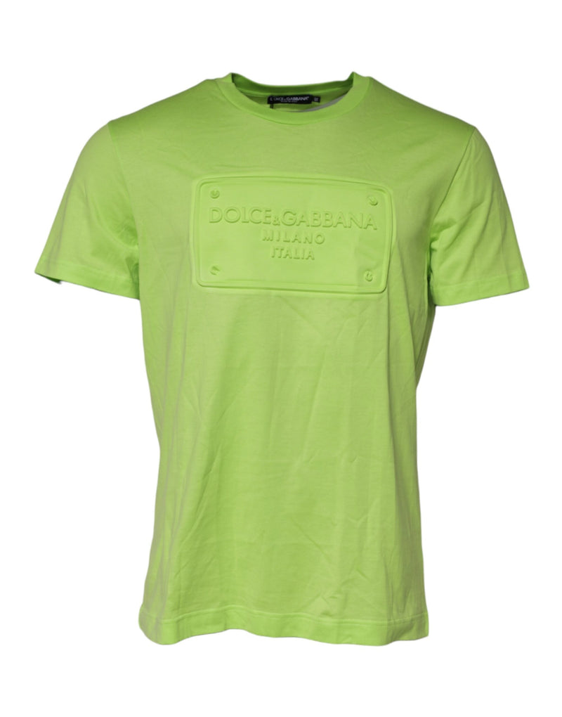Green Embossed Logo Cotton Crew Neck T-shirt Dolce & Gabbana