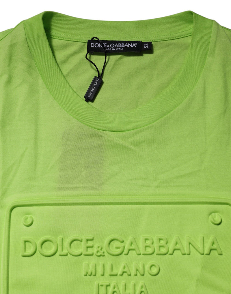 Green Embossed Logo Cotton Crew Neck T-shirt Dolce & Gabbana