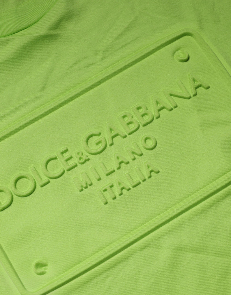 Green Embossed Logo Cotton Crew Neck T-shirt Dolce & Gabbana