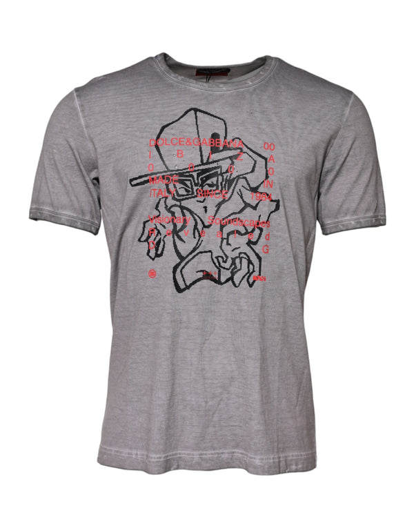 Gray Graphic Print Cotton Crew Neck T-shirt Dolce & Gabbana