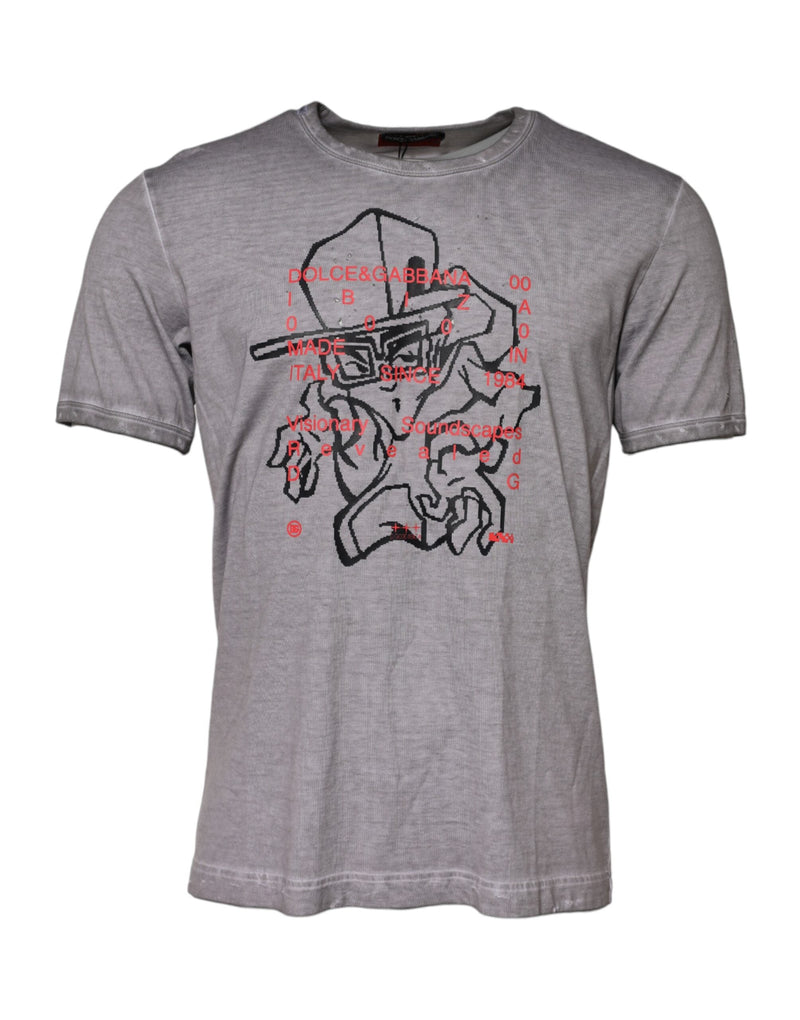 Gray Graphic Print Cotton Crew Neck T-shirt Dolce & Gabbana