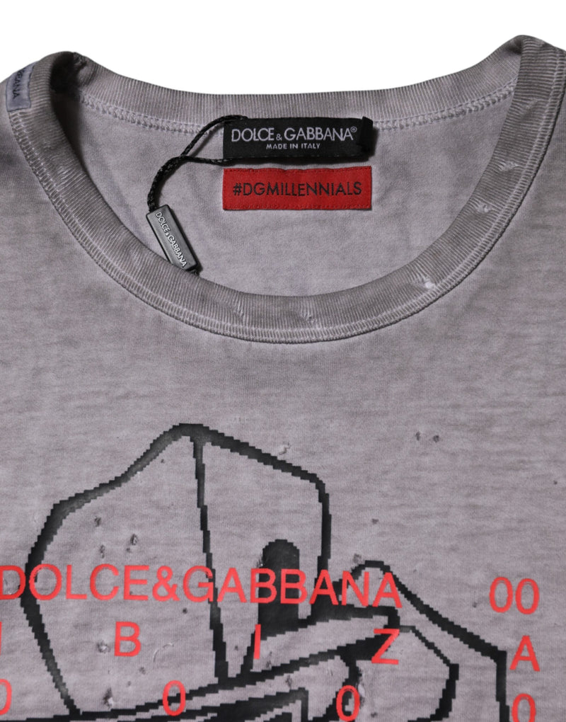 Gray Graphic Print Cotton Crew Neck T-shirt Dolce & Gabbana