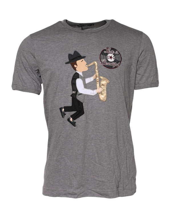 Gray #DGFamily Cotton Crew Neck T-shirt Dolce & Gabbana