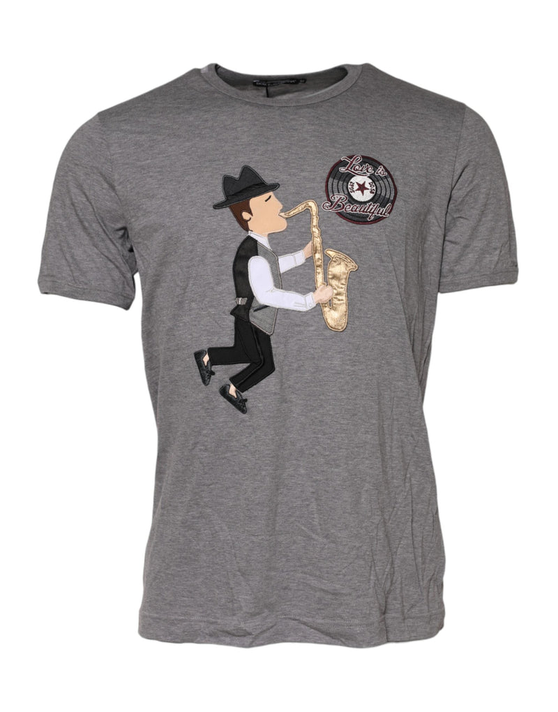 Gray #DGFamily Cotton Crew Neck T-shirt Dolce & Gabbana